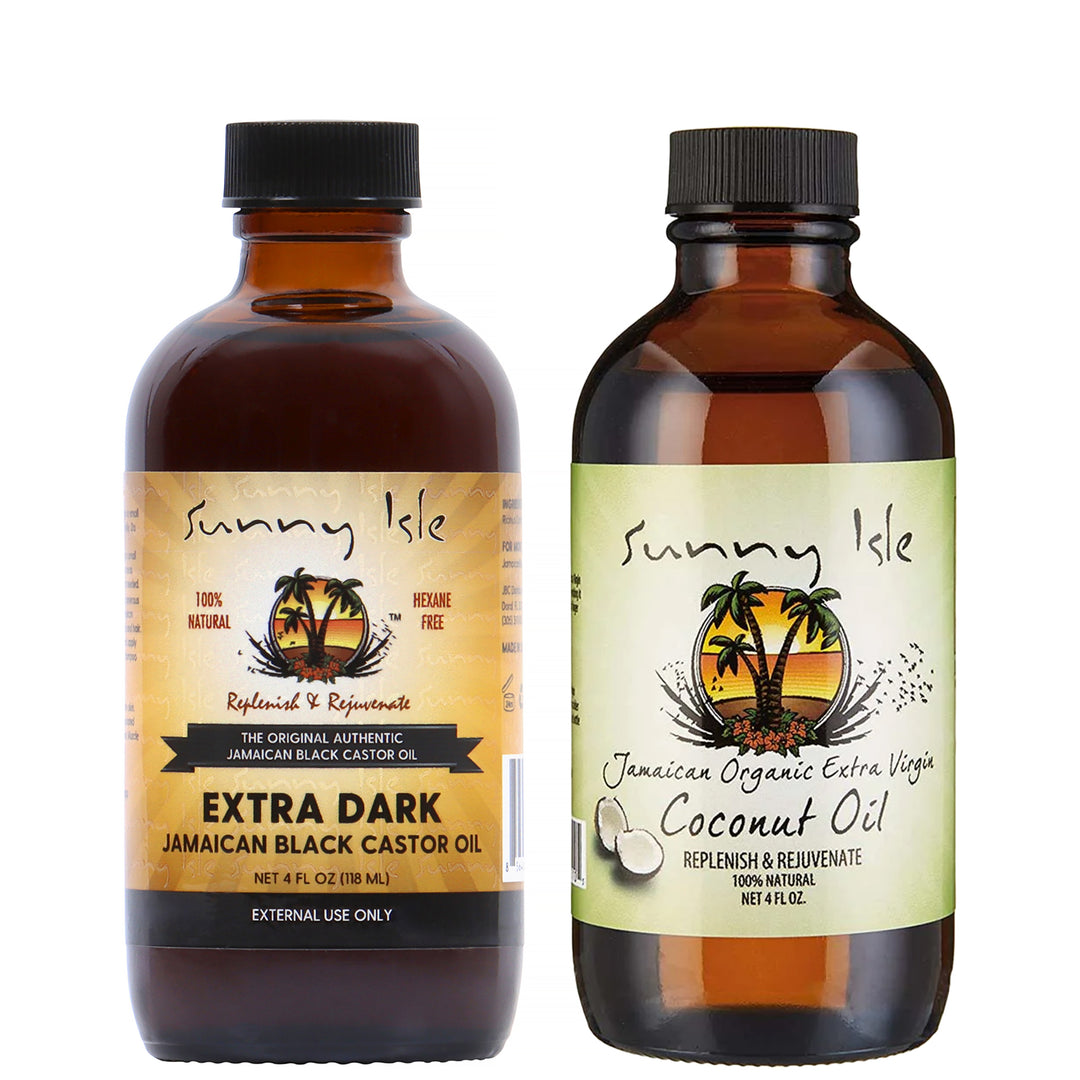 Sunny Isle Extra Dark Jamaican Black Castor Oil 4oz and Coconut Oil 4oz Bundle