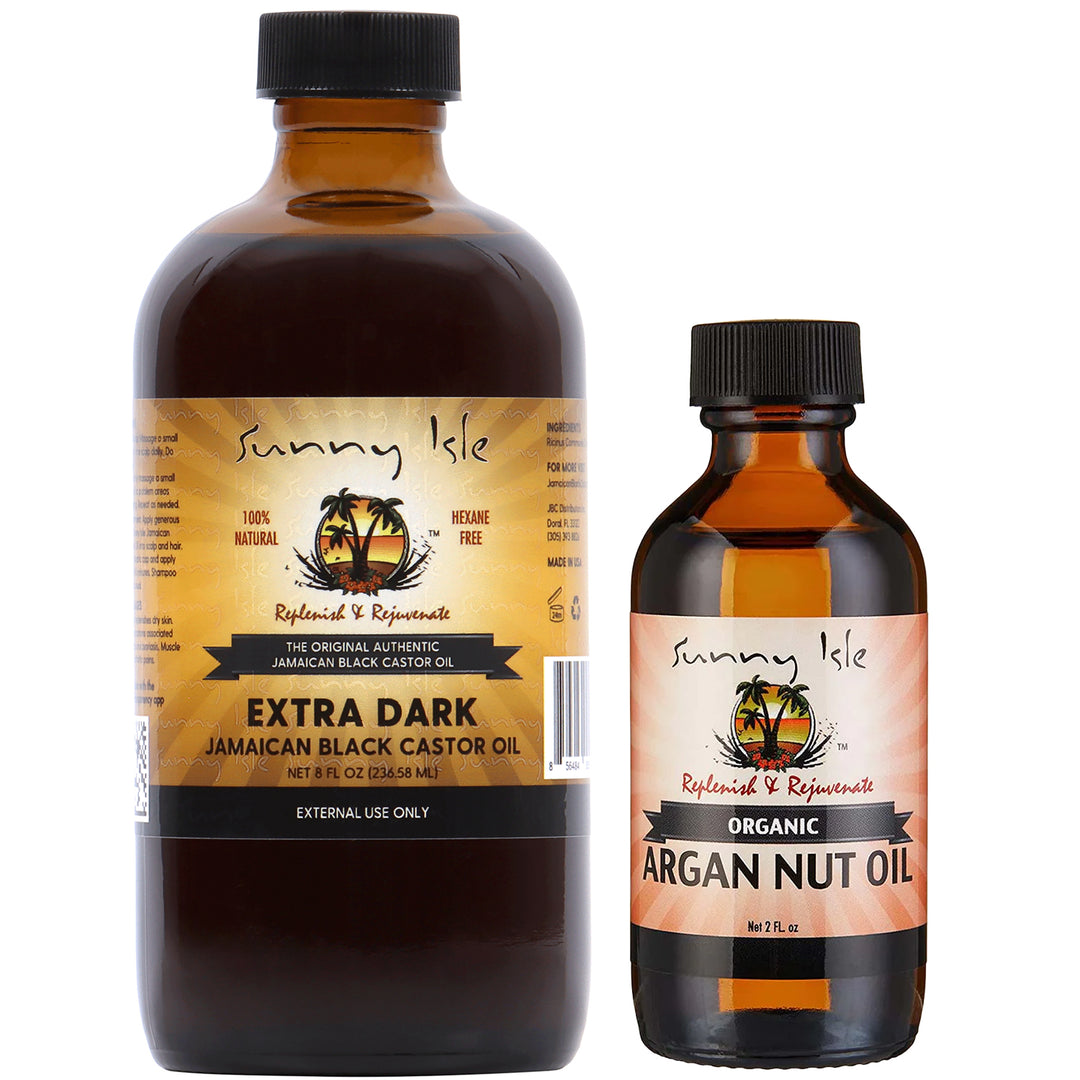 Sunny Isle Extra Dark Jamaican Black Castor Oil and Organic Argan Nut Oil 2oz Bundle
