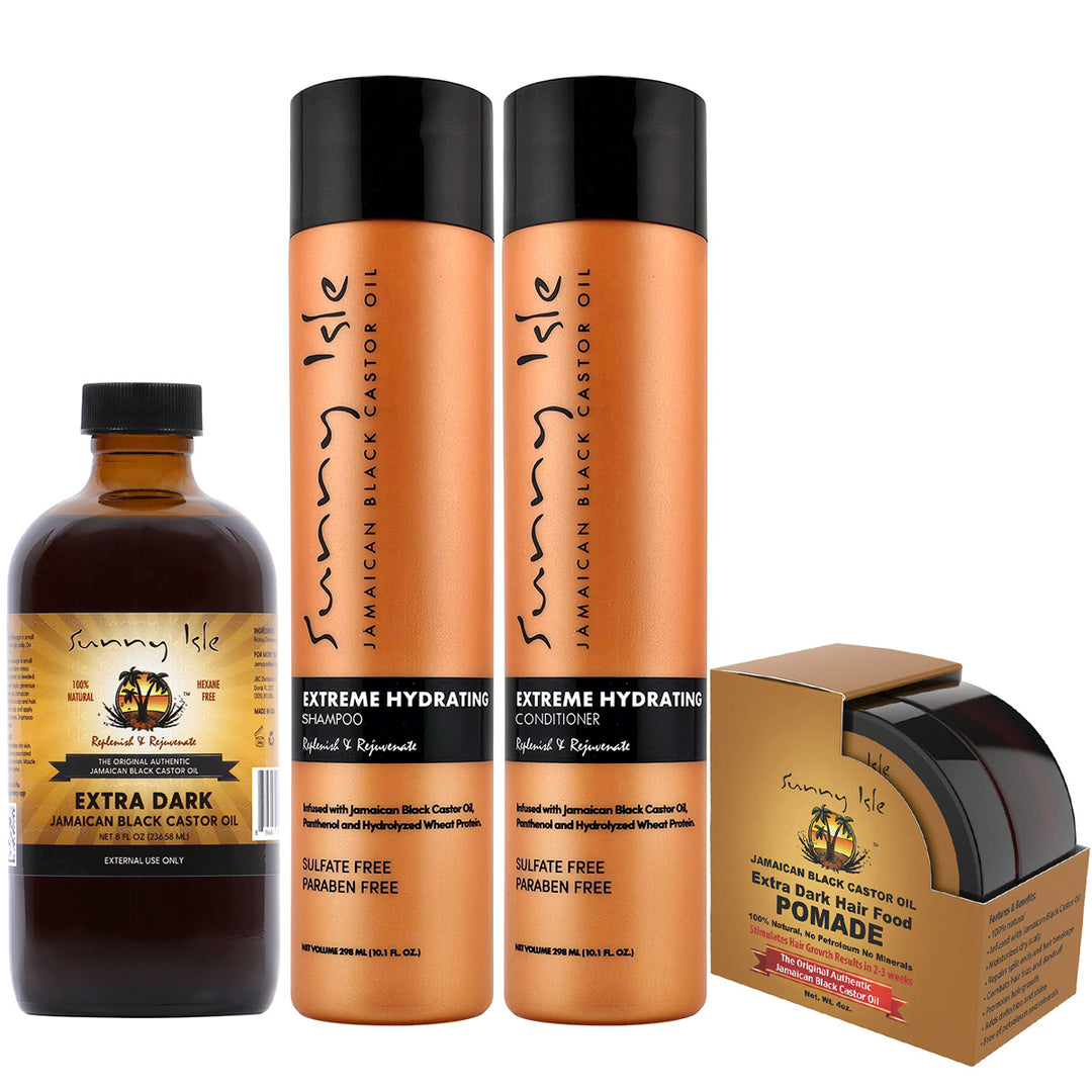 Sunny Isle Extra Dark Jamaican Black Castor Oil Hair Care Kit 4-Piece