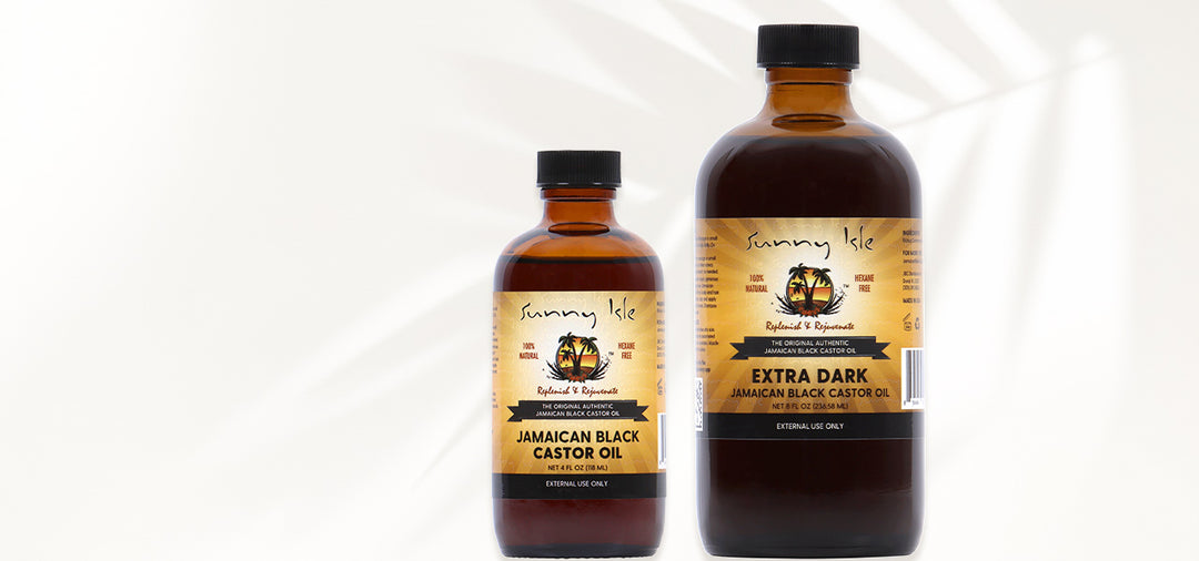 Sunny Isle Original and Extra Dark Jamaican Black Castor Oil Banner. Our seeds are grown and processed in Jamaica.
