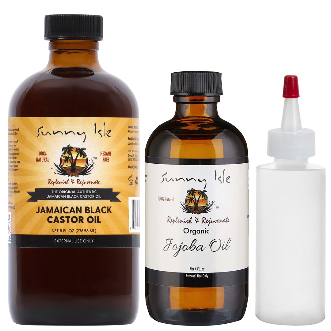 Sunny Isle Jamaican Black Castor Oil 8oz, Jojoba Oil 4oz & Applicator Bundle