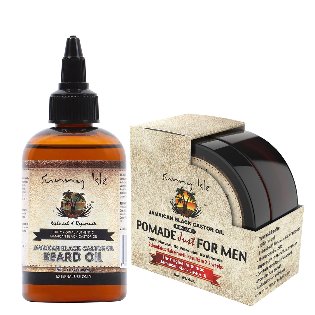 Sunny Isle Jamaican Black Castor Oil Beard Oil oz and Just For Men Pomade 4oz Bundle
