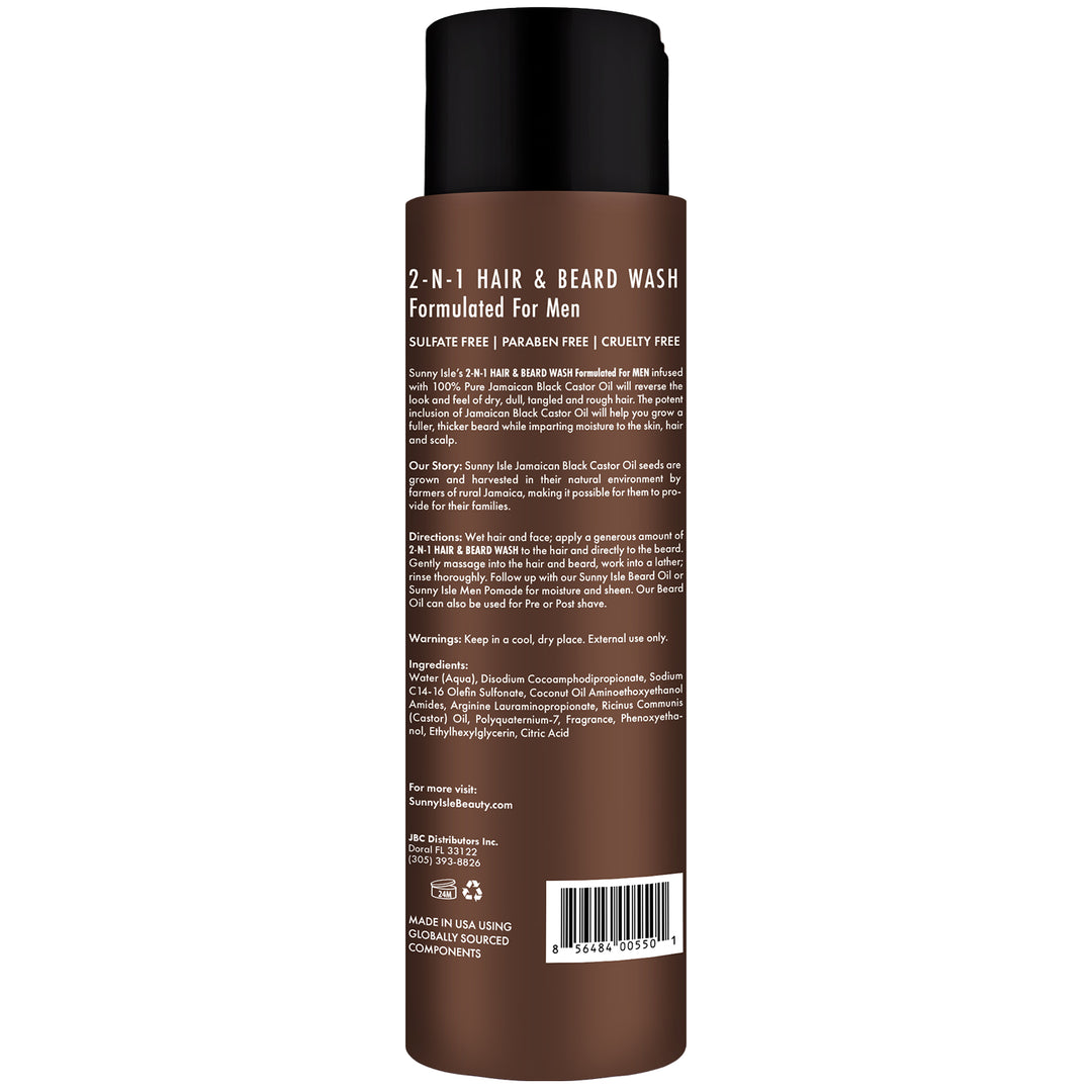 Sunny Isle Jamaican Black Castor Oil Formulated for Men 2-N-1 Hair and Beard Wash 12oz