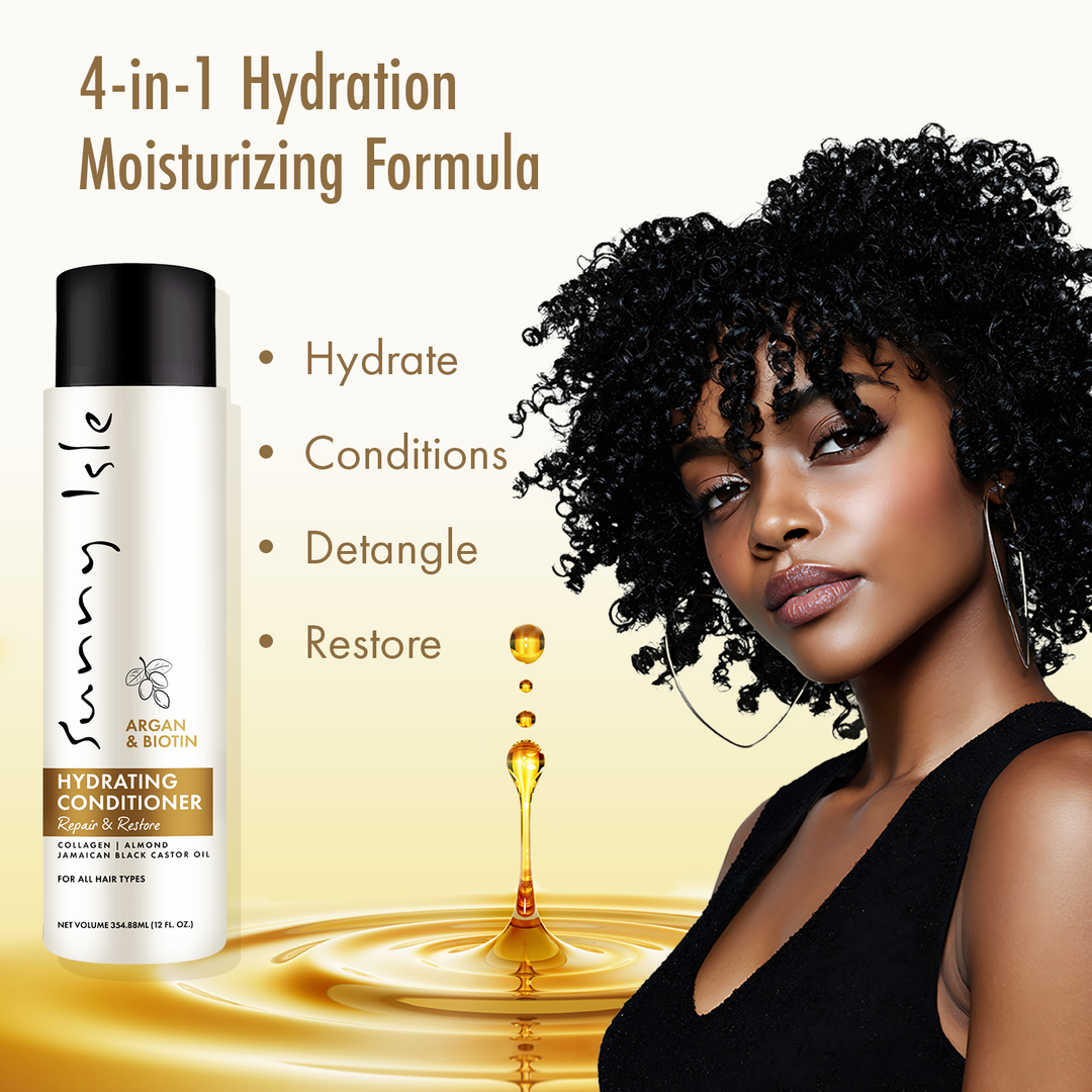Sunny Isle Argan & Biotin Hydrating Shampoo, Conditioner Heat Protectant Bundle