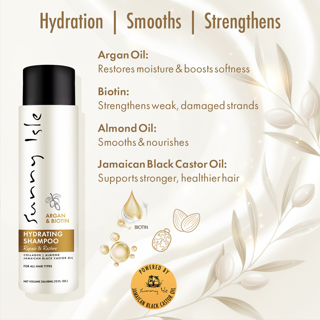 Sunny Isle Argan & Biotin Hydrating Shampoo, Conditioner Heat Protectant Bundle