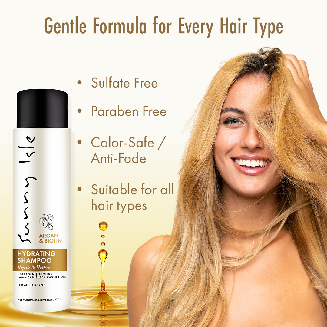 Sunny Isle Argan & Biotin Hydrating Shampoo, Conditioner Heat Protectant Bundle