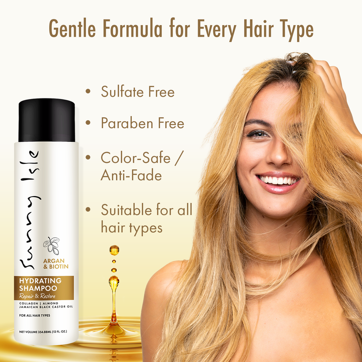 Sunny Isle Argan & Biotin Hydrating Shampoo, Conditioner Heat Protectant Bundle