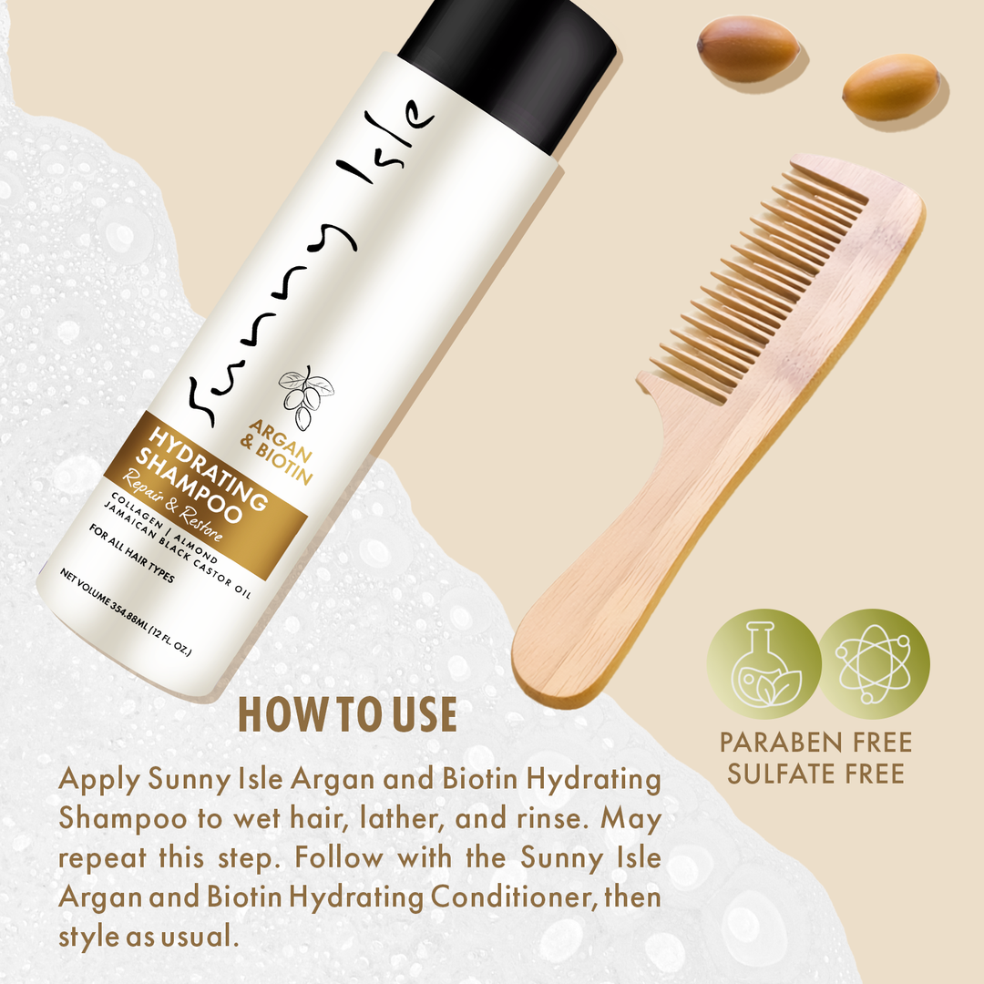 Sunny Isle Argan & Biotin Hydrating Shampoo, Conditioner Heat Protectant Bundle