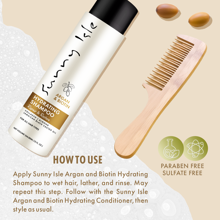 Sunny Isle Argan & Biotin Hydrating Shampoo, Conditioner Heat Protectant Bundle