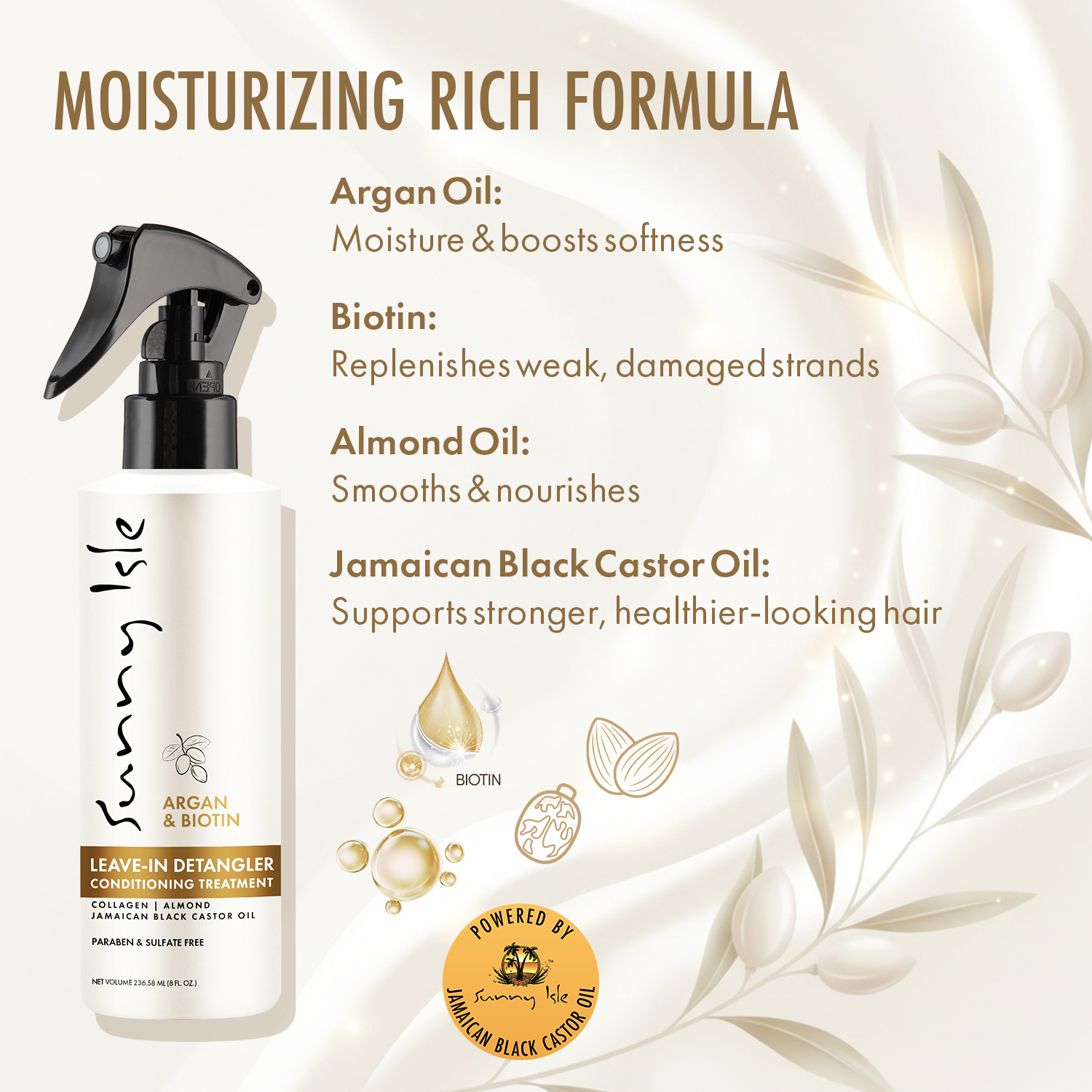 Argan and Biotin Leave-In Detangler 8oz with Almond Oil | Sunny