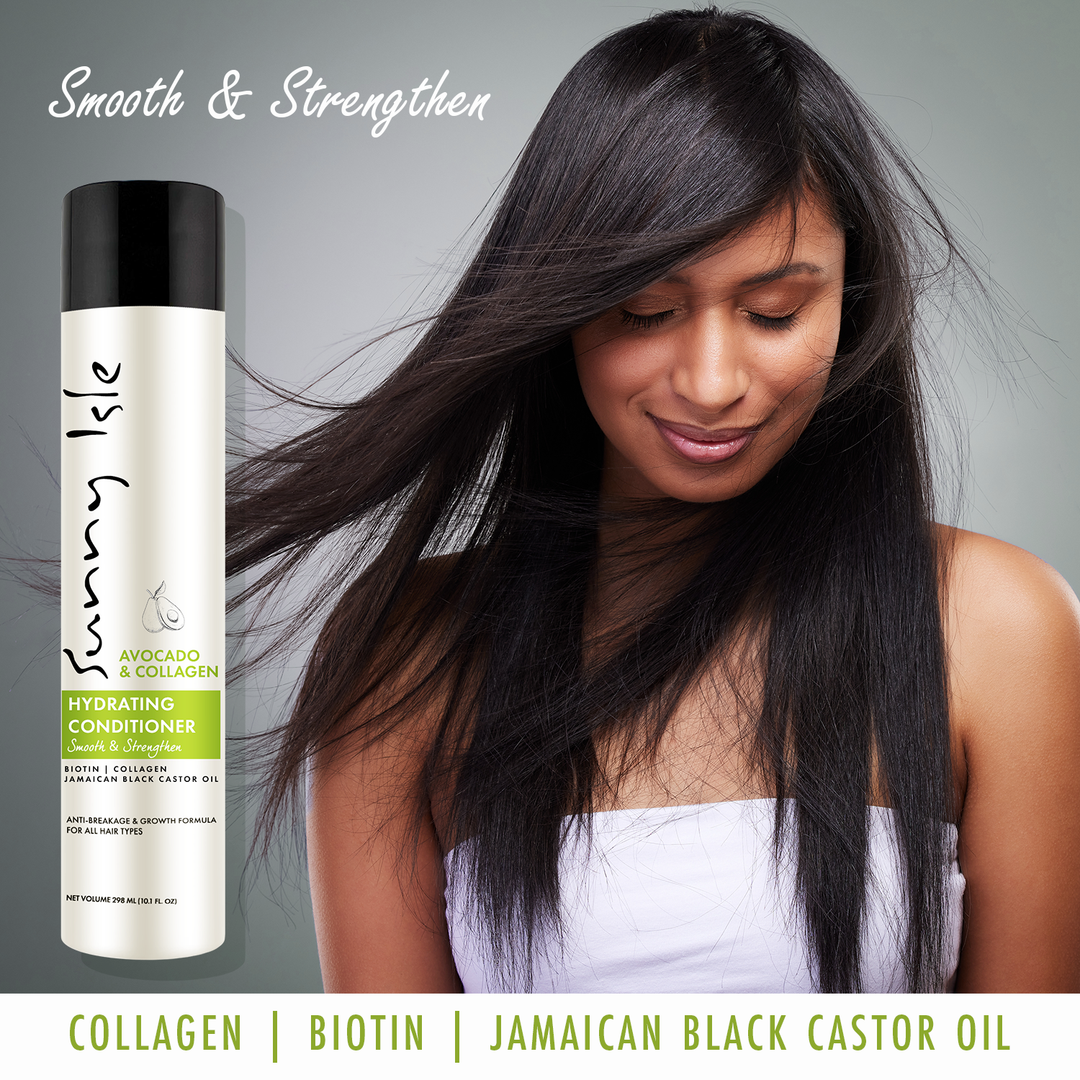 Sunny Isle Avocado and Collagen Hydrating Conditioner front infused wit Biotin, Collagen and Jamaican Black Castor Oil