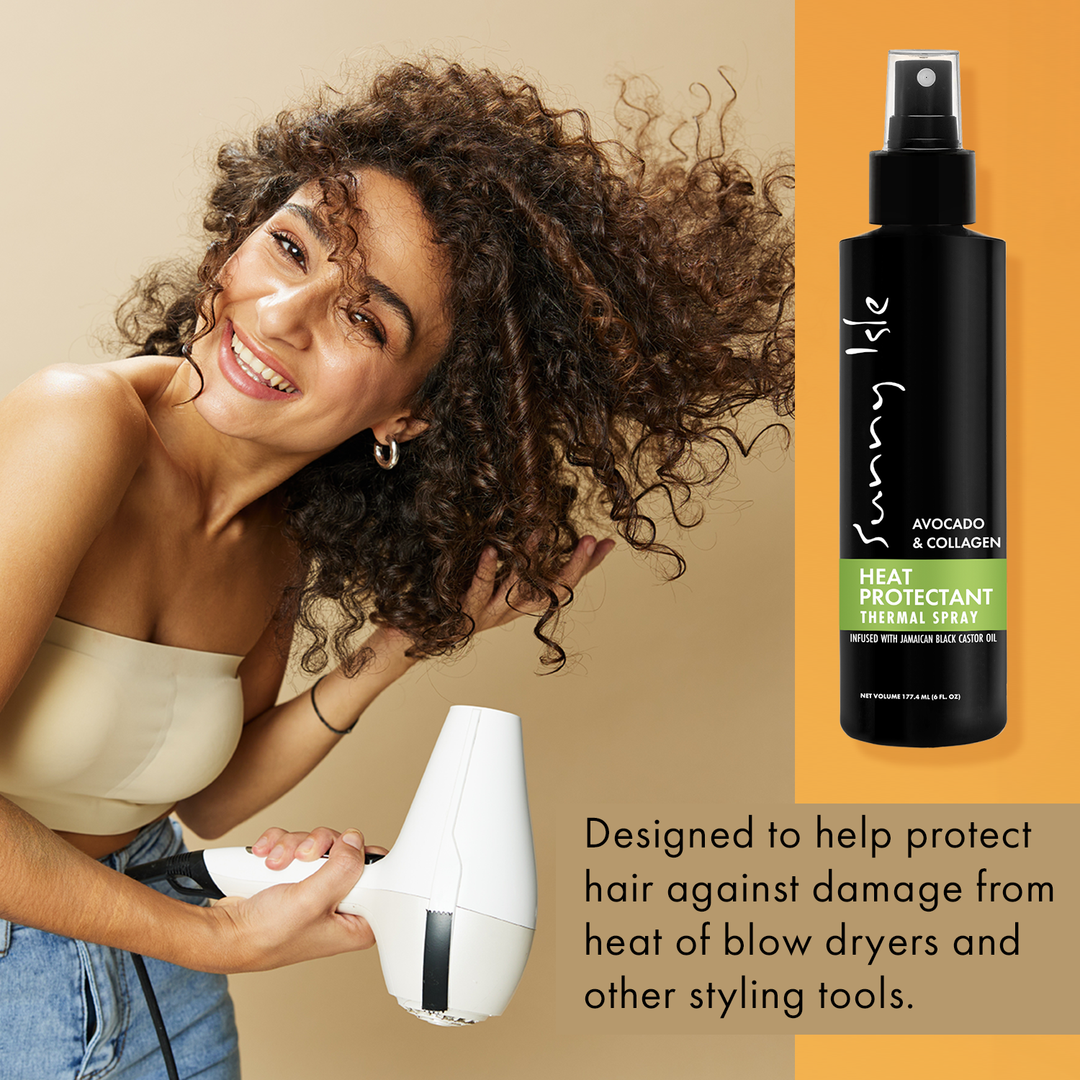 Sunny Isle Avocado & Collagen Hydrating Shampoo & Conditioner 10.1oz, Heat Protectant Bundle