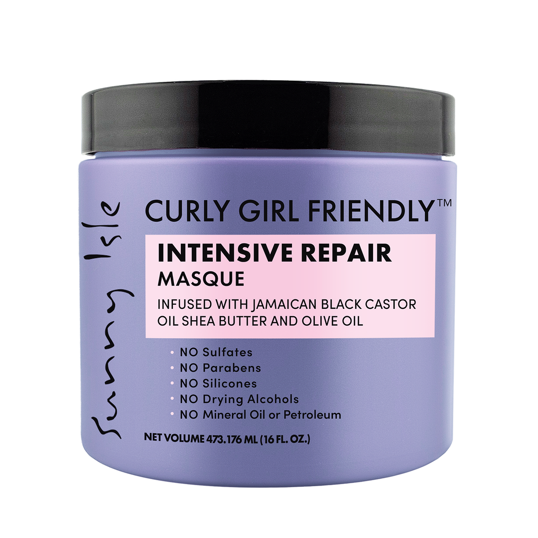 Sunny Isle Curly Girl Friendly Intensive Repair Masque 16oz with Shea Butter, Olive Oil