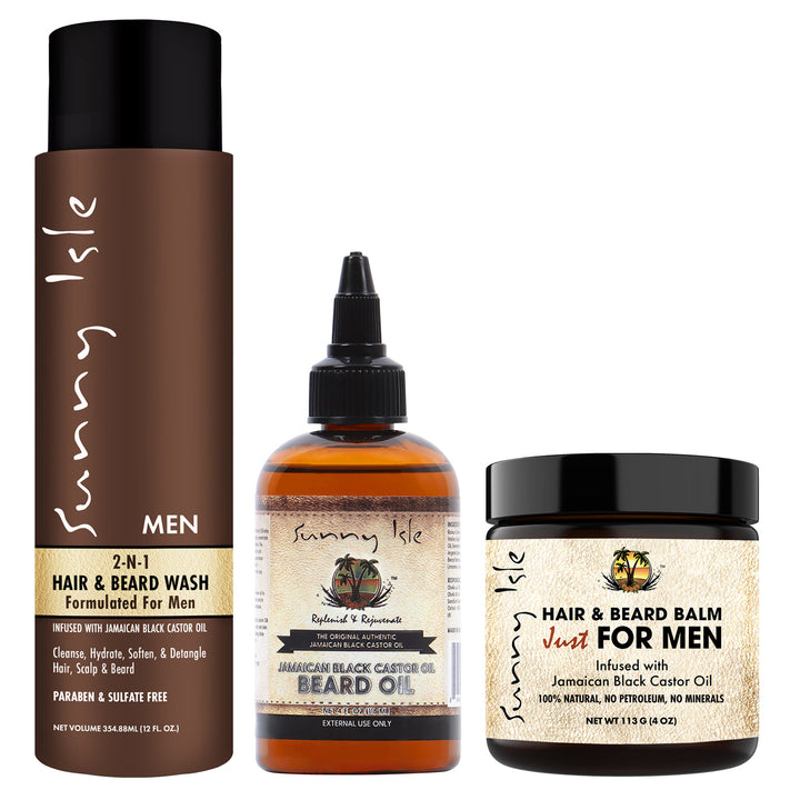 Sunny Isle JBCO Beard Oil, Pomade and 2-N-1 Hair & Beard Wash 3-Piece Bundle