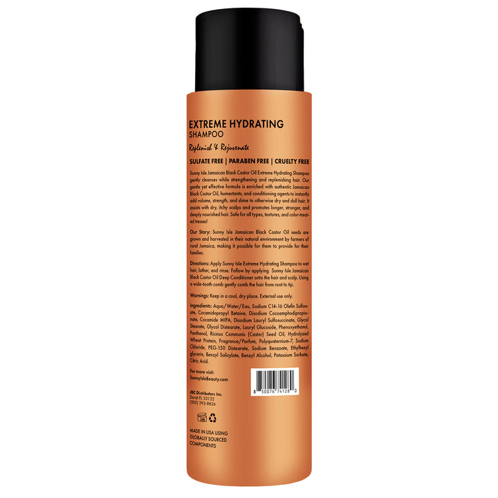 Sunny Isle Jamaican Black Castor Oil Extreme Hydrating Shampoo 12oz back with ingredients