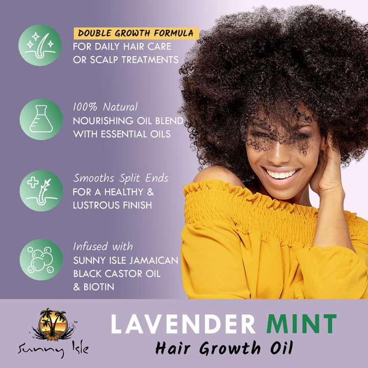 Sunny Isle Lavender Mint Hair and Strong Roots Oil 4oz Infographic