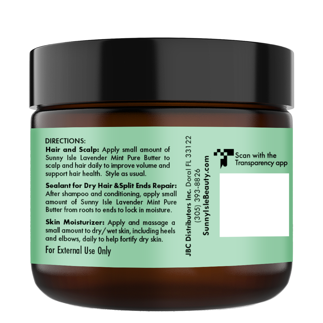 Sunny Isle Lavender Mint Hair and Strong Roots Pure Butter 2oz how to use for hair and skin