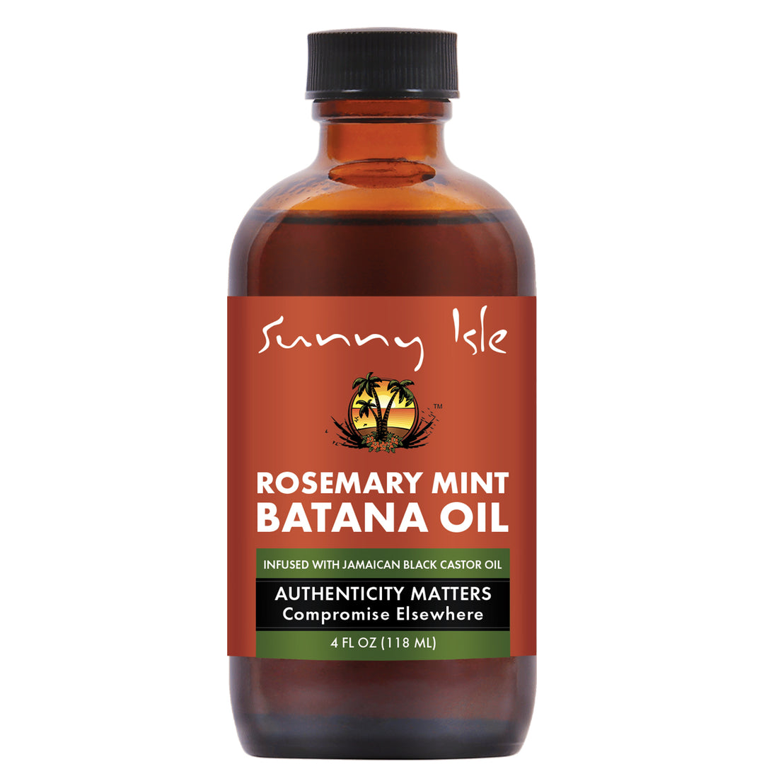 Bottle of Sunny Isle Rosemary Mint Batana Oil front on a white background 