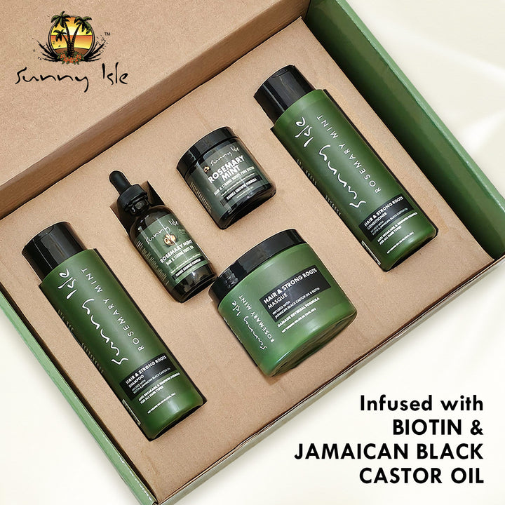 Sunny Isle Rosemary Mint Hair and Strong Roots 5-Piece Boxed Bundled Gift Set