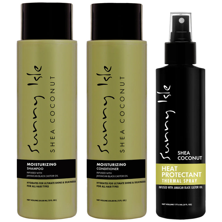 Sunny Isle Shea Coconut Moisturizing Shampoo, Conditioner & Heat Protectant 3-Piece Bundle